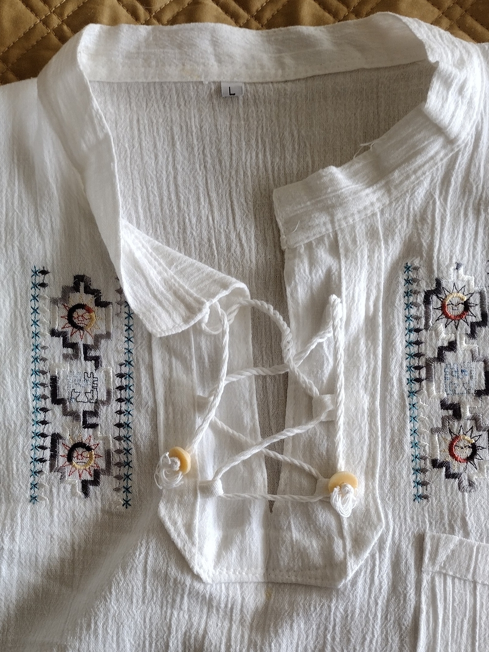 Boho  Embroidered Men's cotton short-sleeve shirt